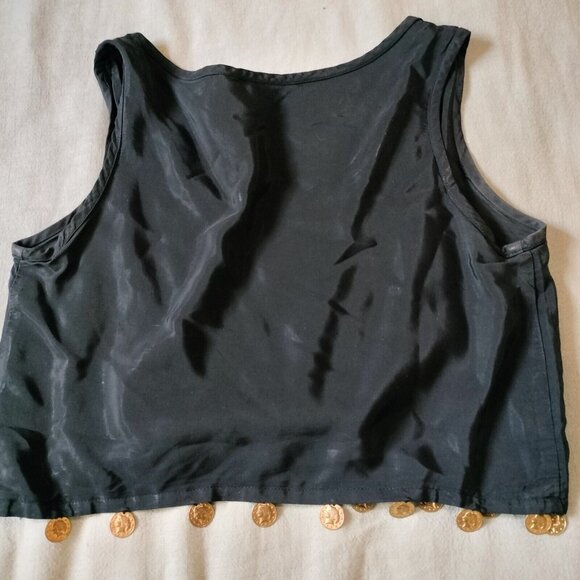 Vtg Theory Theresa McAllen Black Cropped Tank Top Small Dangle Coins Belly Dance - Picture 2 of 7
